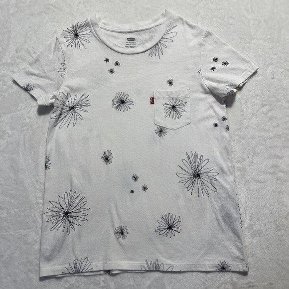 LEVIS Womens Floral Cloud Dancer Perfect Crewneck Tshirt Size Small - Picture 1 of 13